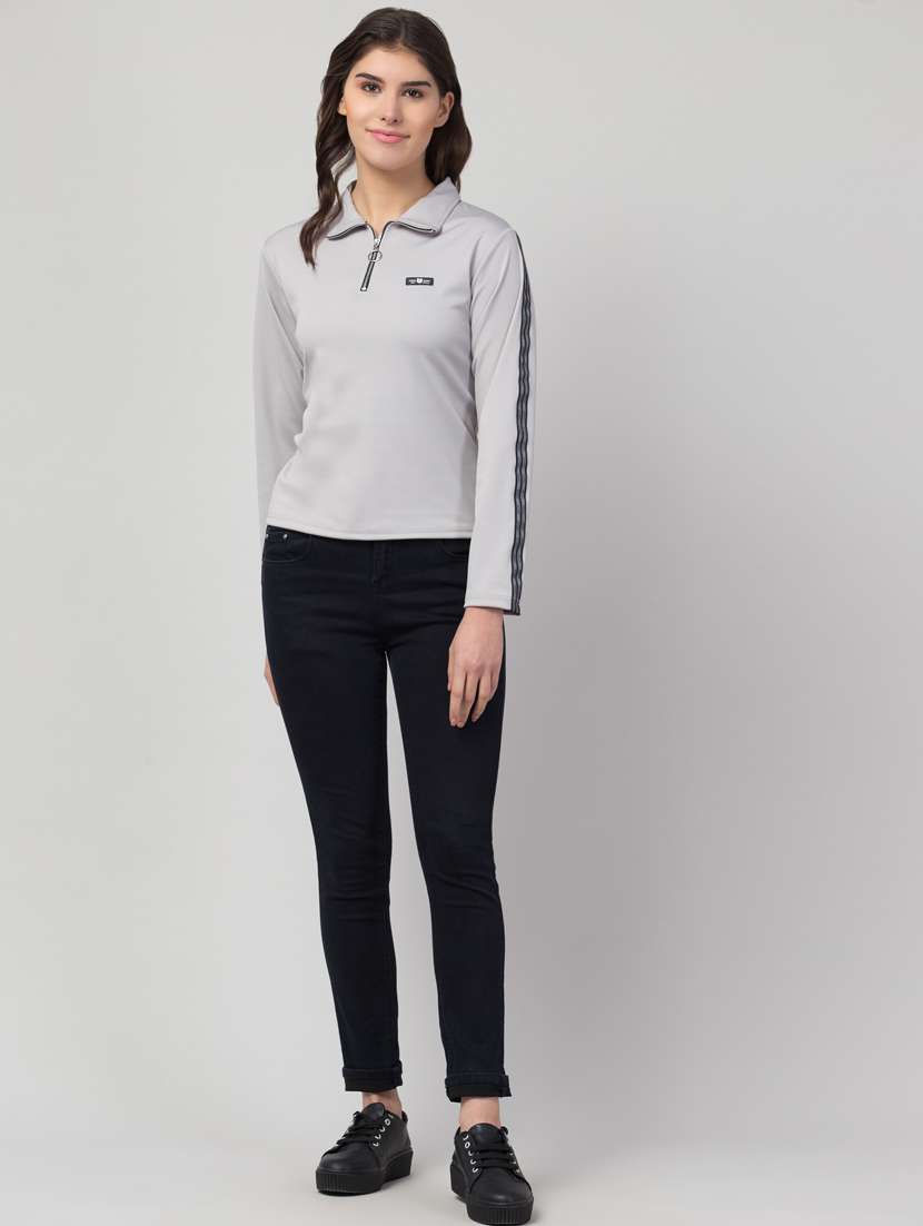 women grey cotton blend regular top - 20340963 - Standard Image - 3