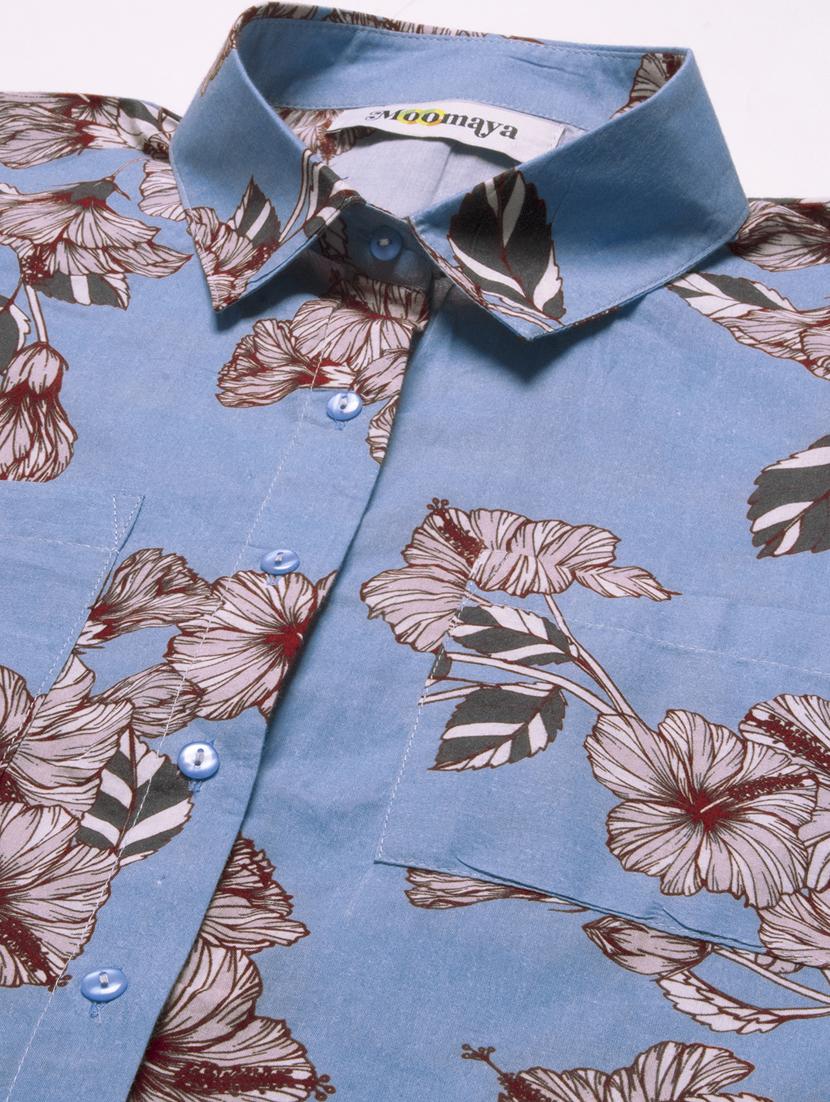 blue floral print shirt collar top - 20342321 - Standard Image - 5