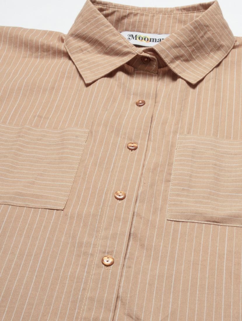 orange striped shirt collar top - 20342322 - Standard Image - 5