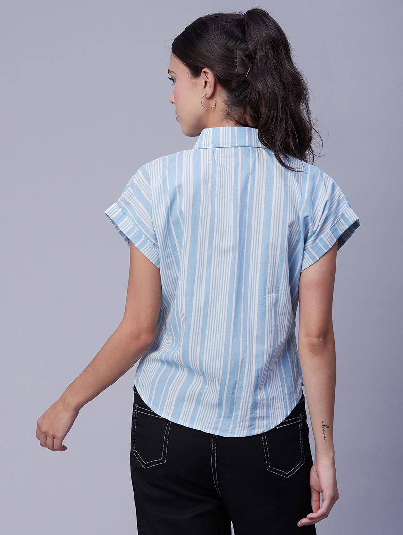 light blue striped shirt collar top - 20342325 - Standard Image - 3
