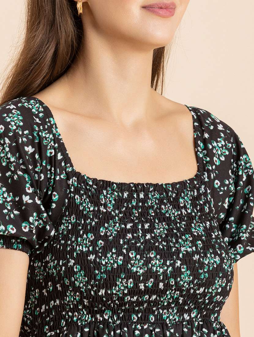 black printed puff sleeves peplum top - 20342327 - Standard Image - 5