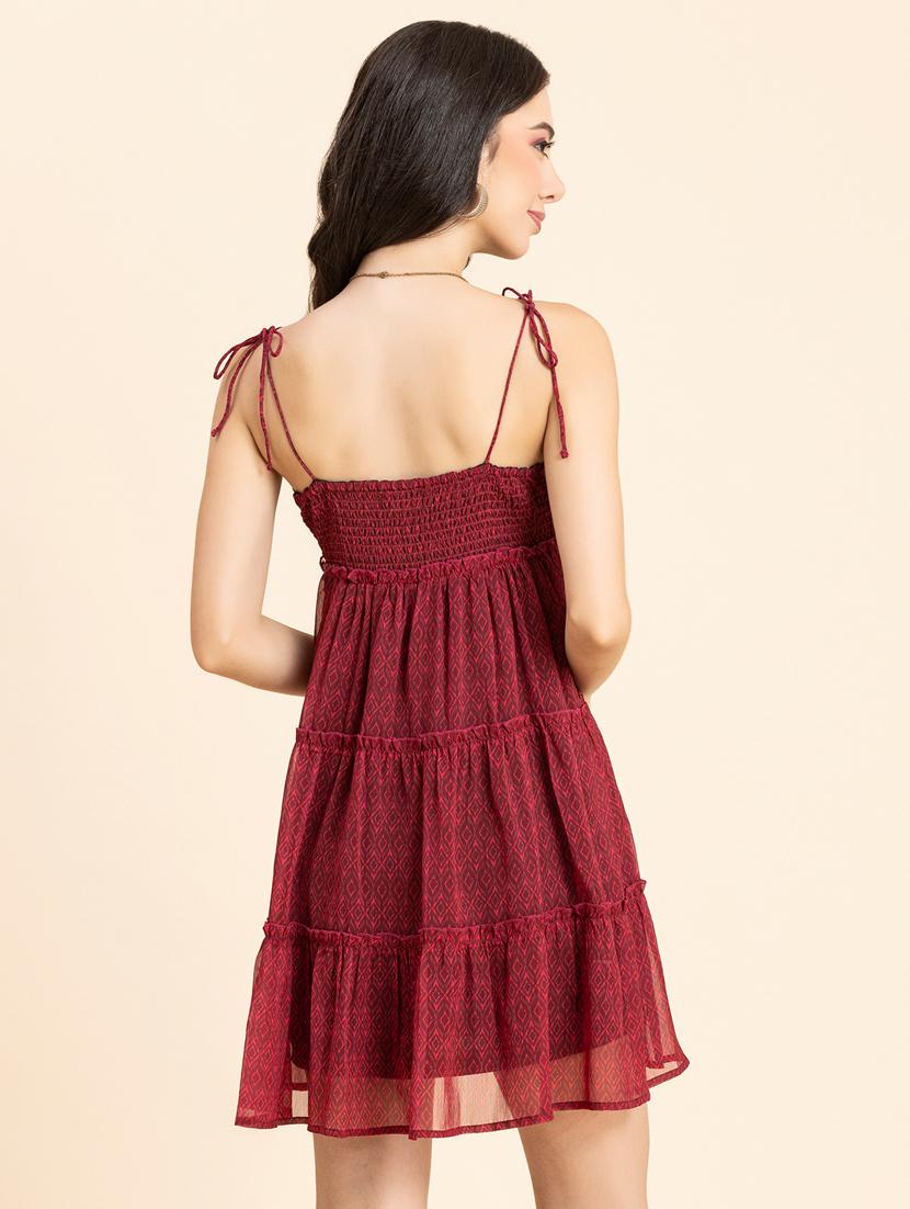burgundy printed tiered dress - 20342362 - Standard Image - 3