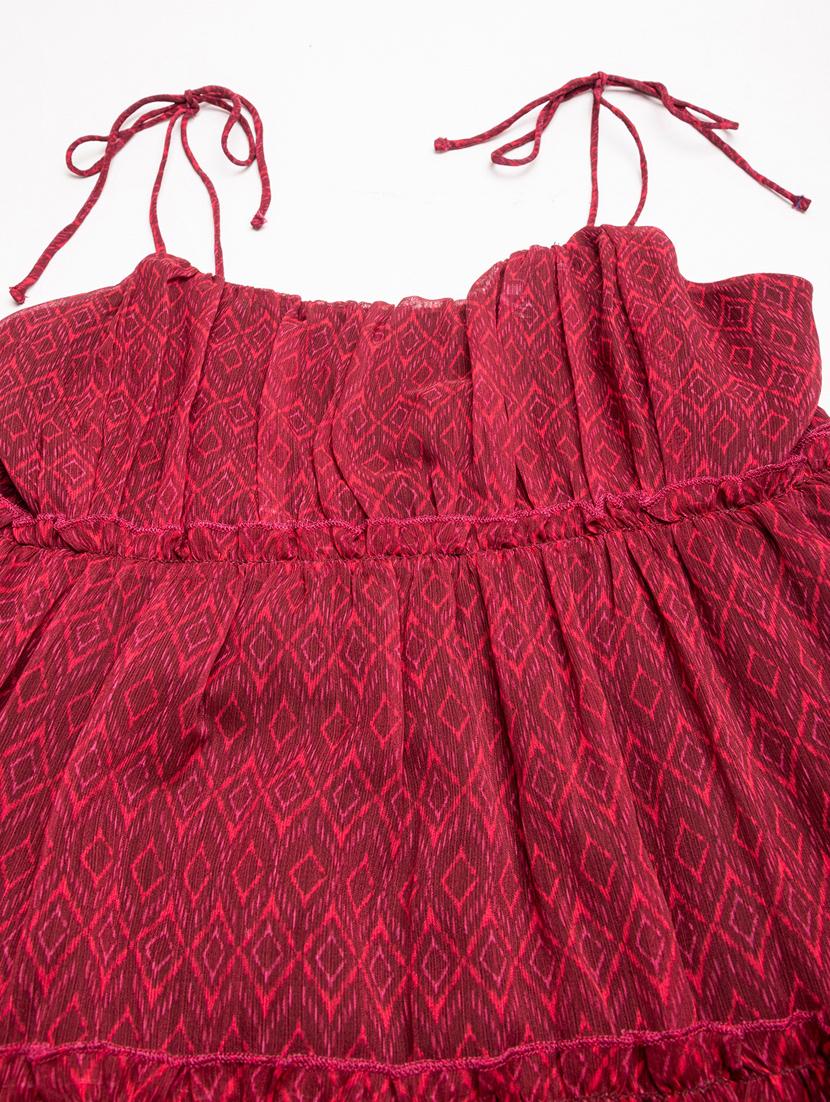 burgundy printed tiered dress - 20342362 - Standard Image - 5