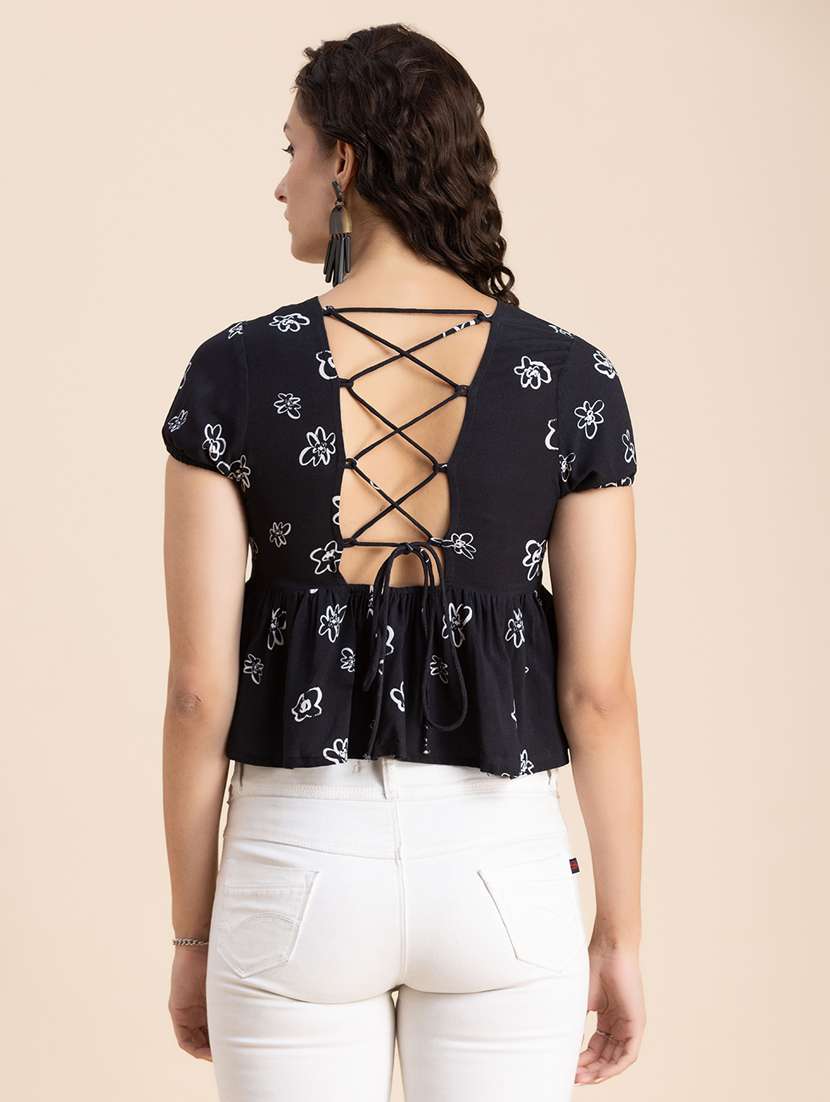 black floral peplum top - 20342363 -  Standard Image - 3