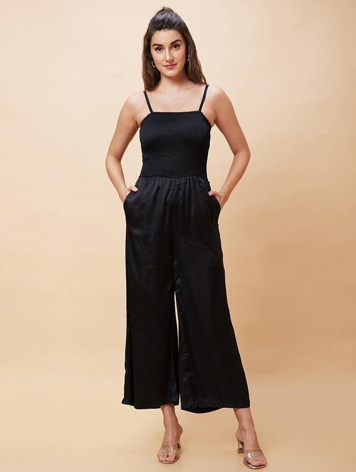 women black polyester full leg jumpsuit - 20343244 - Standard Image - 0