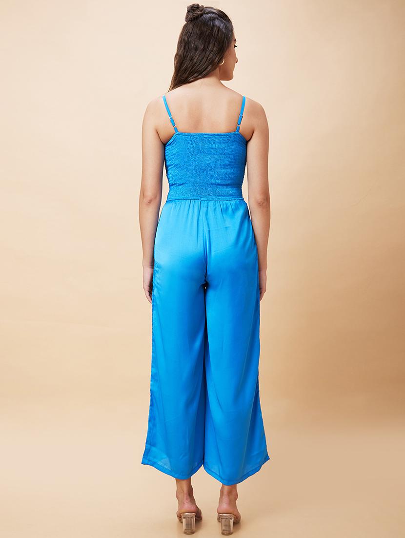 women blue polyester full leg jumpsuit - 20343245 - Standard Image - 3