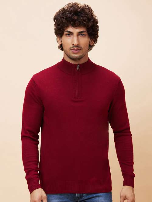 men maroon acrylic pullover - 20344459 -  Standard Image - 0