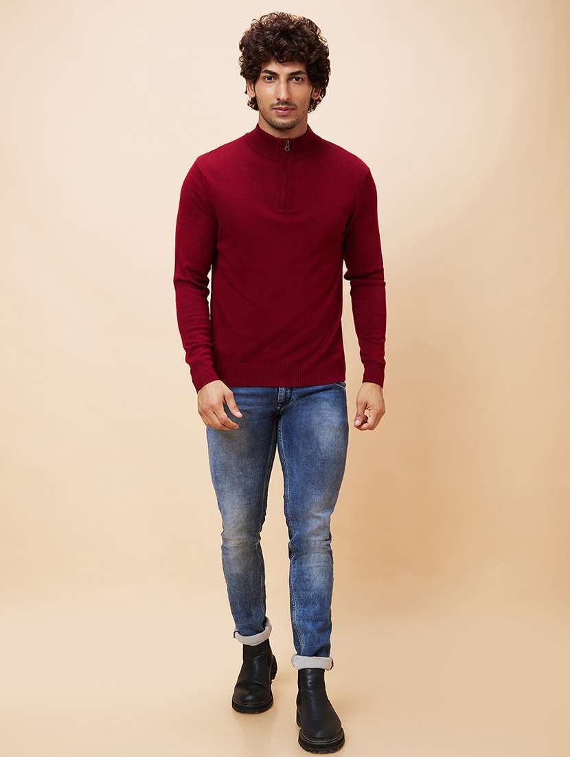 men maroon acrylic pullover - 20344459 -  Standard Image - 5