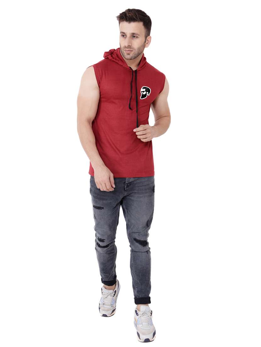 men chest print sleeveless hooded t-shirt - 20345066 - Standard Image - 3