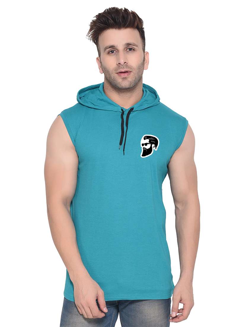 men chest print sleeveless hooded t-shirt - 20345067 -  Zoom Image - 0