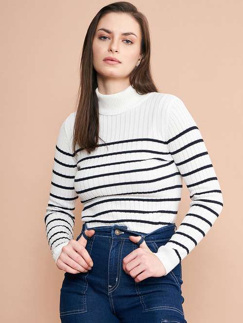 women striped turtle neck pullover - 20345199 - Standard Image - 0