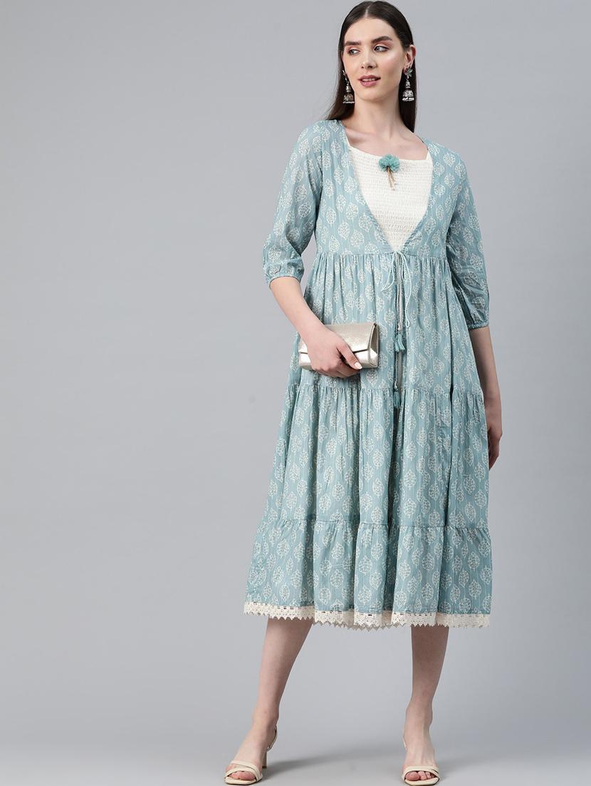 light blue & white layered ethnic dress - 20345312 - Zoom Image - 0