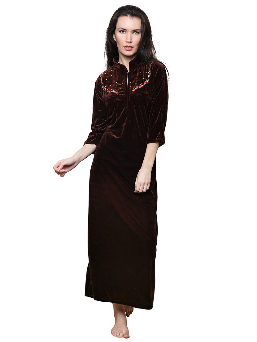 brown embroidered nighty - 20345369 - Zoom Image - 0