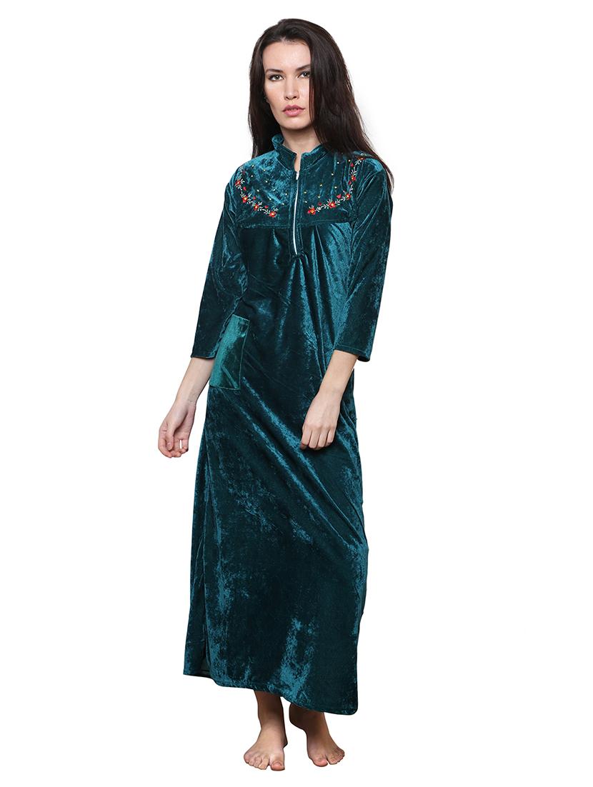 green embroidered nighty - 20345370 - Zoom Image - 0