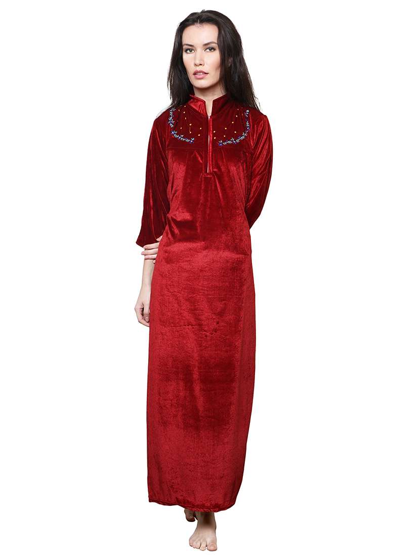red embroidered nighty