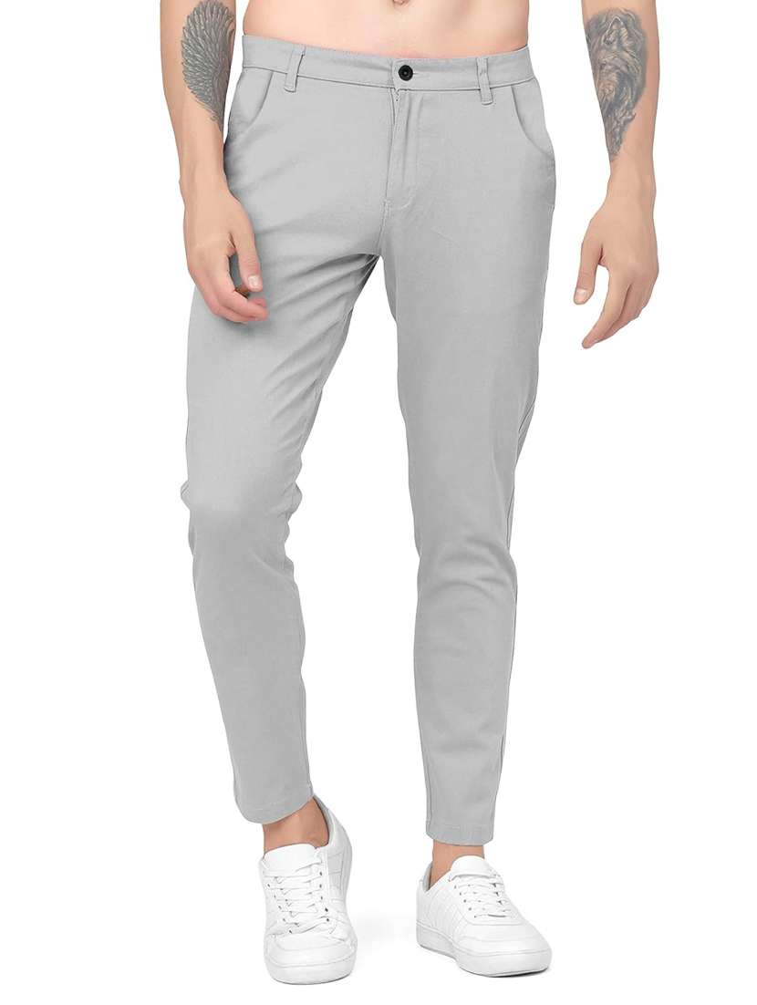 men mid rise solid chinos casual trouser