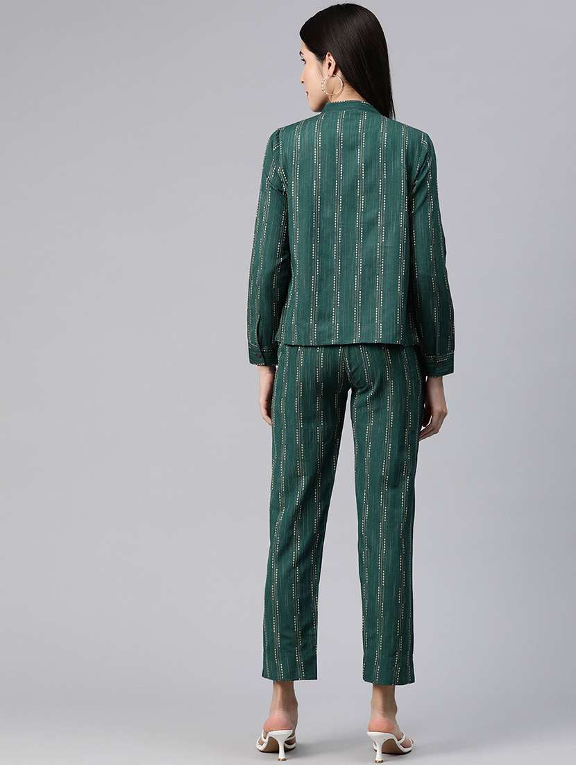 bottle green self design blazer and trousers co-ord - 20346198 -  Standard Image - 3