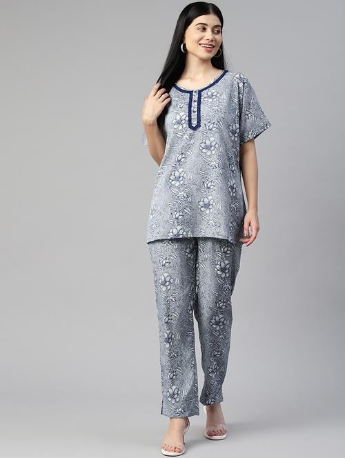 dark blue floral top and trouser co-ord - 20346222 -  Standard Image - 0