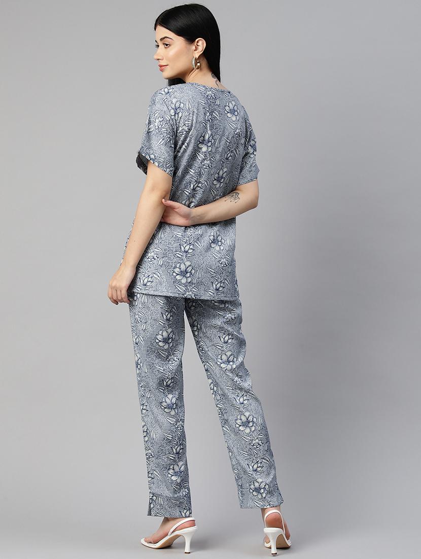 dark blue floral top and trouser co-ord - 20346222 - Standard Image - 3