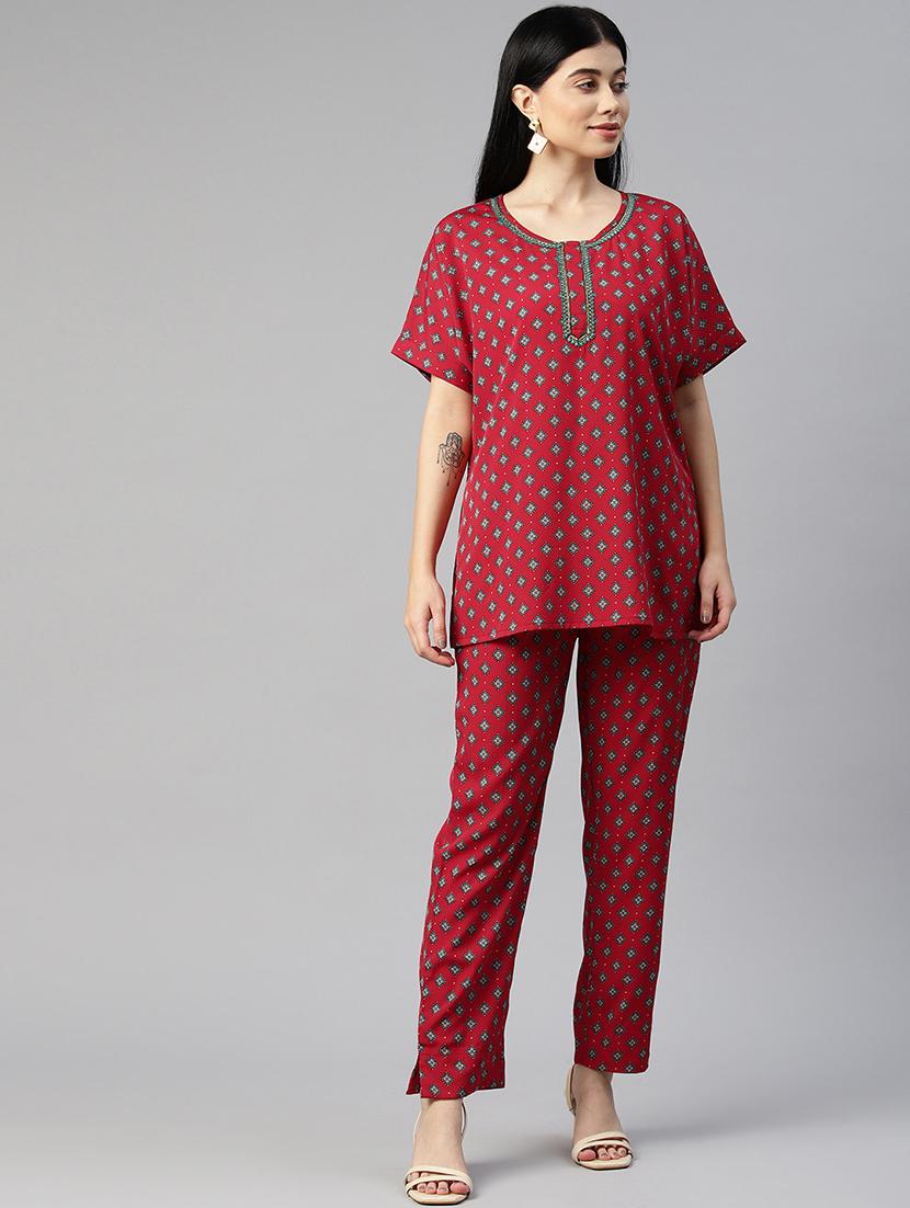 red geometric top and trouser co-ord - 20346223 - Zoom Image - 0