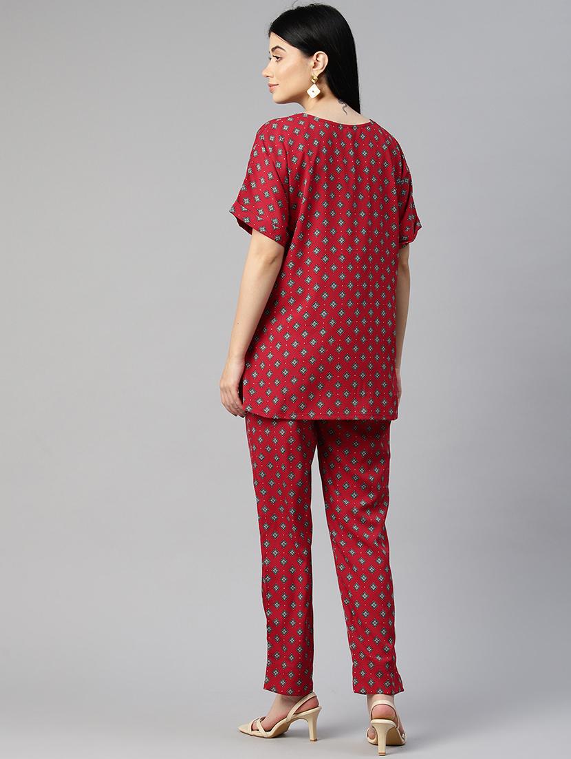 red geometric top and trouser co-ord - 20346223 - Standard Image - 3