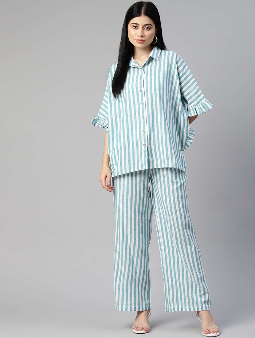 multi color stripes top and trouser co-ord