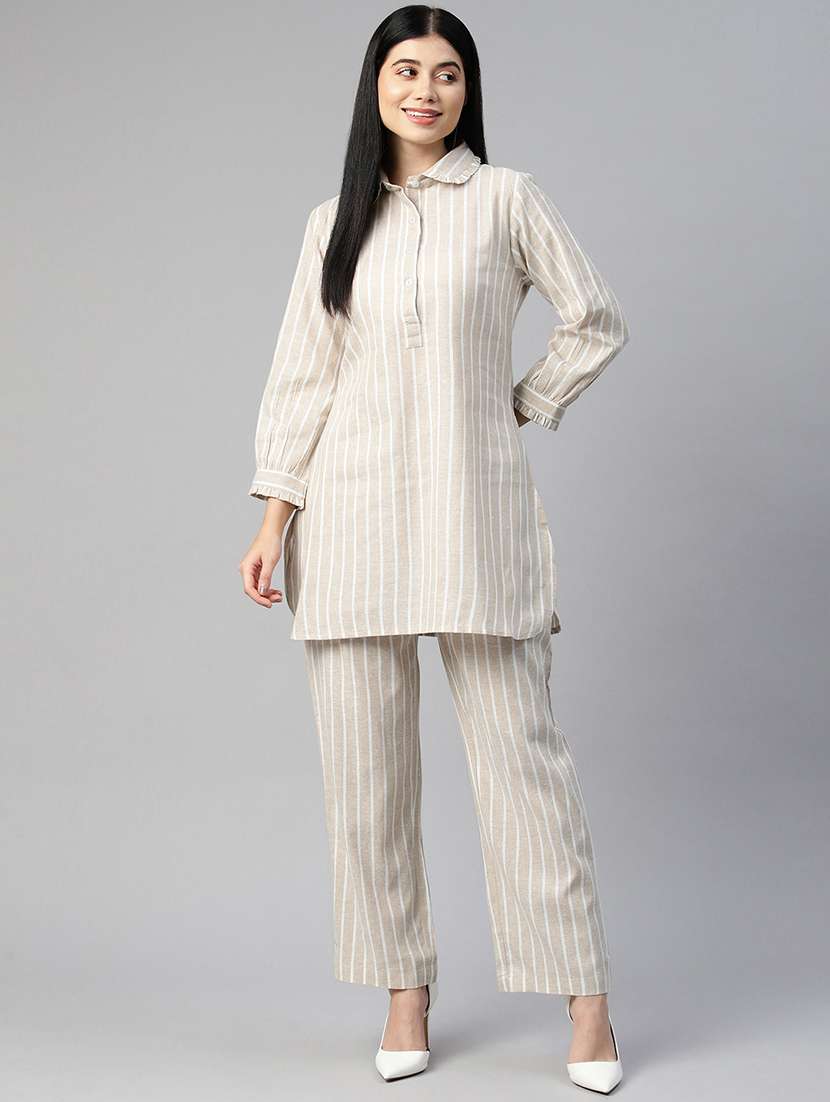 beige stripes top and trouser co-ord
