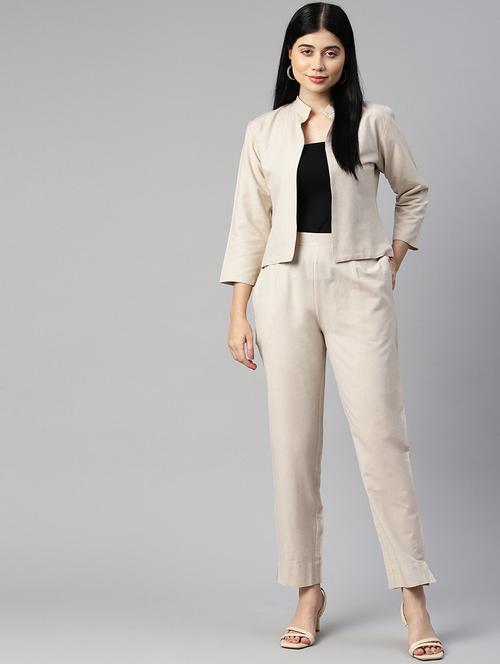 cream solid blazer and trousers co-ord - 20346230 - Standard Image - 0