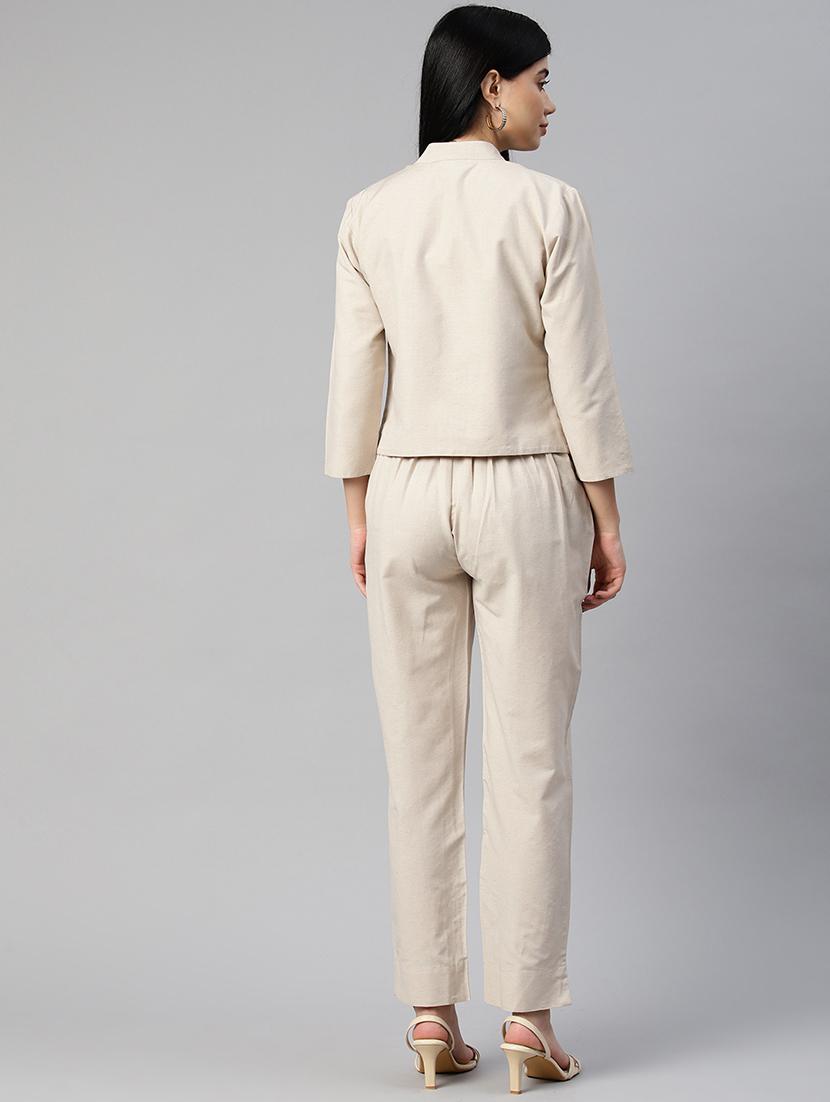 cream solid blazer and trousers co-ord - 20346230 - Standard Image - 3