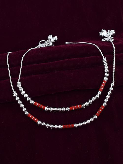 silver brass beads payal - 20346236 - Standard Image - 0