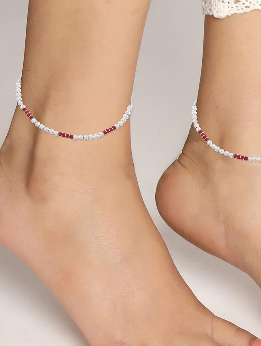 silver brass beads payal - 20346236 - Standard Image - 5