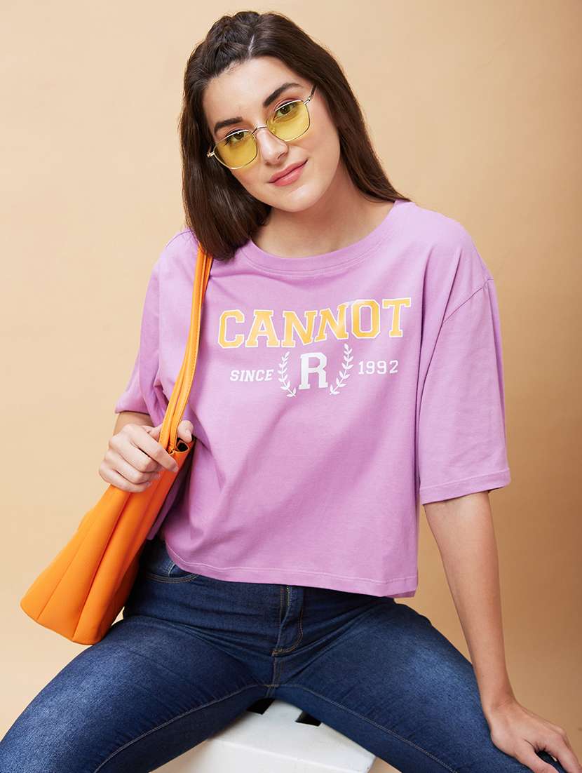 women purple cotton crop t-shirt - 20346243 -  Standard Image - 3