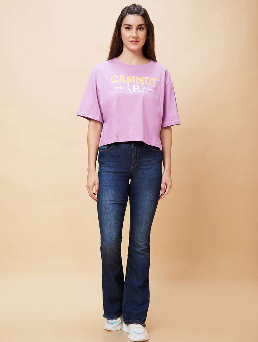 women purple cotton crop t-shirt - 20346243 -  Standard Image - 5