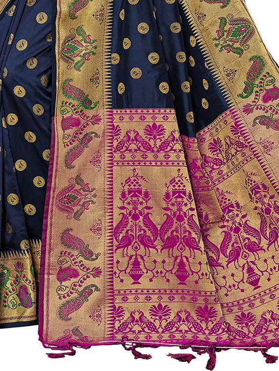 navy blue colored banarasi saree with blouse - 20347057 - Standard Image - 3