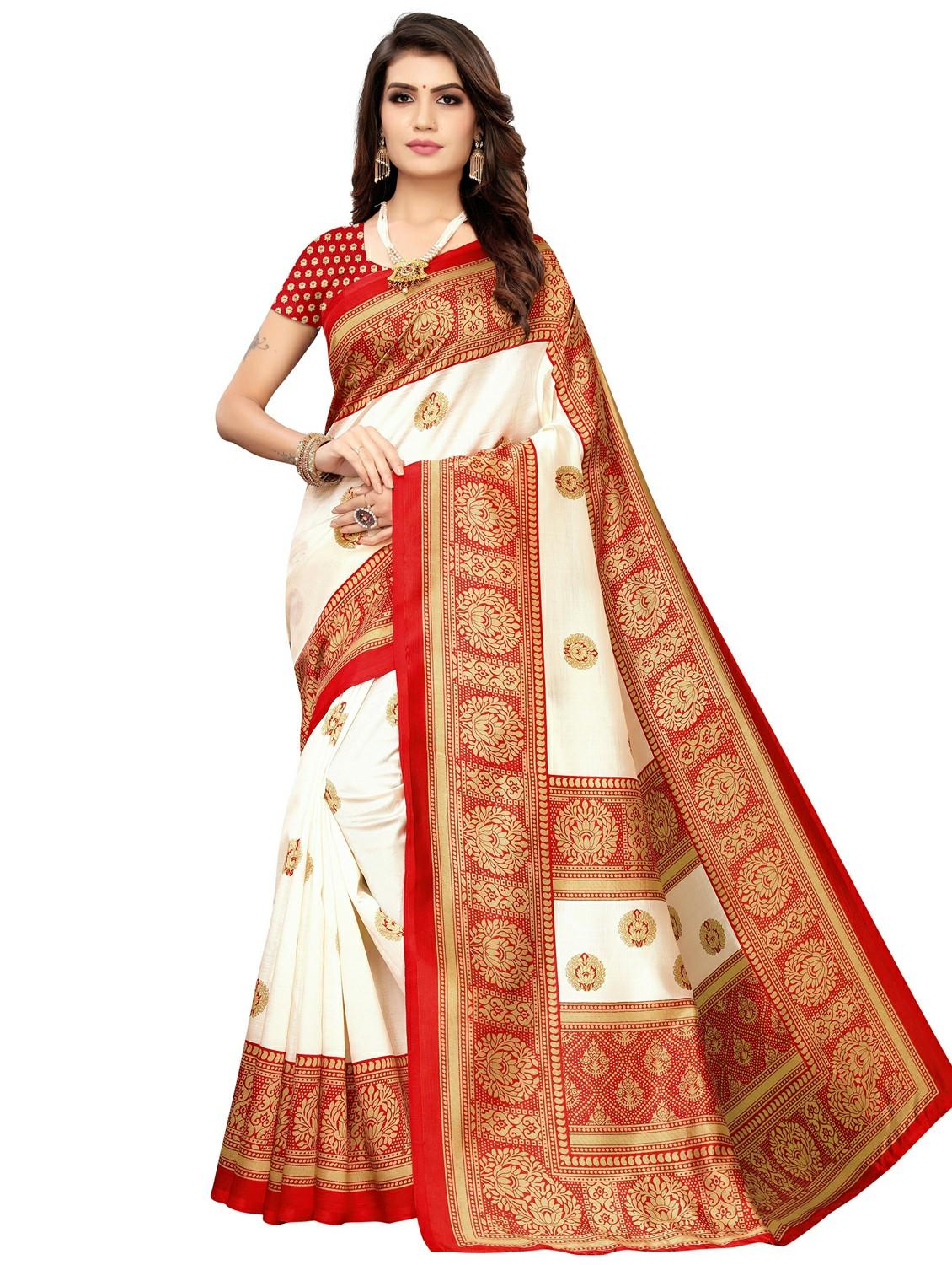red art silk printed saree with blouse - 20347162 - Zoom Image - 0