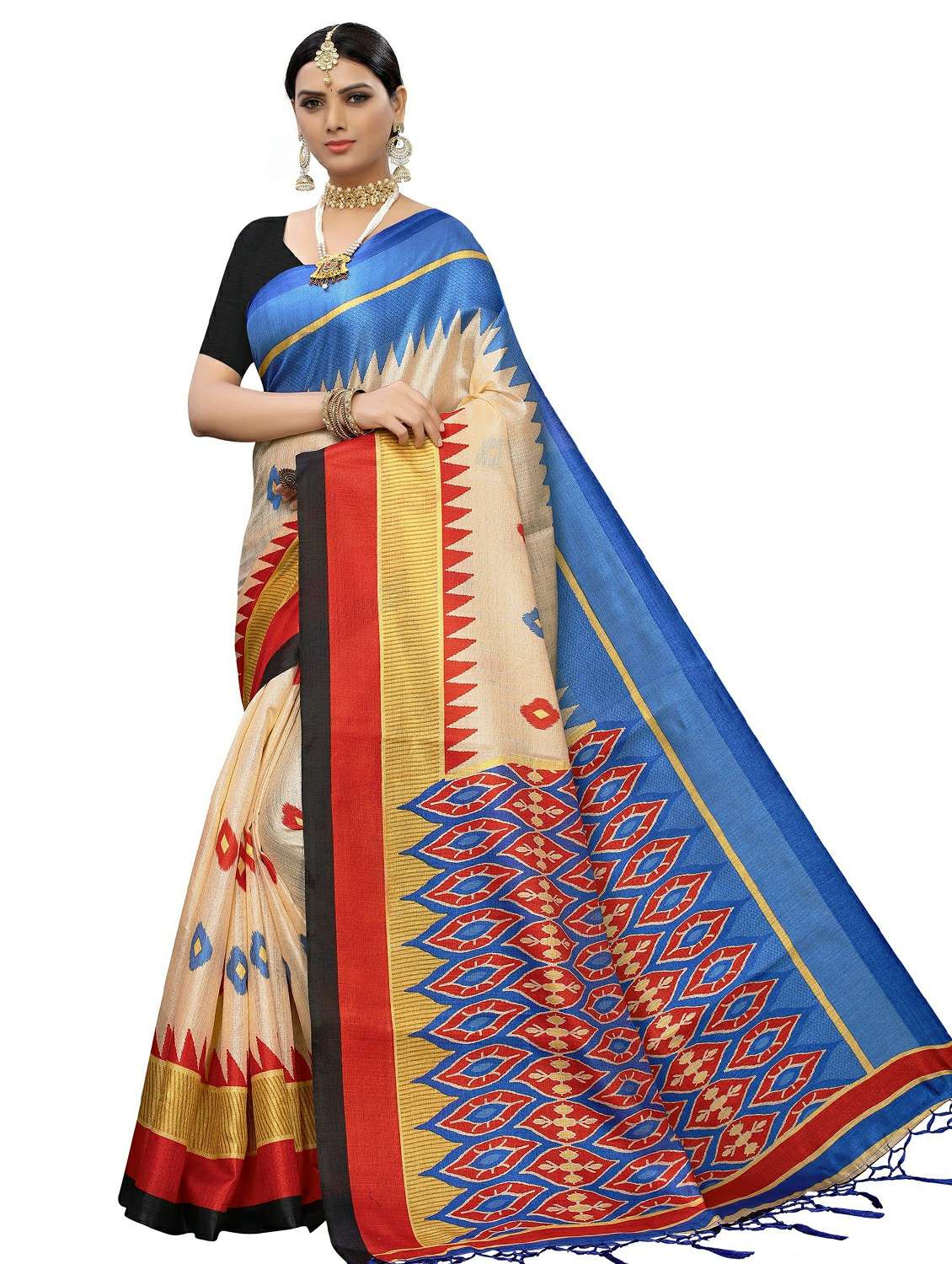 women multi color printed bordered saree with blouse - 20347219 -  Zoom Image - 0