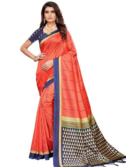 orange colored printed saree - 20347675 - Standard Image - 0