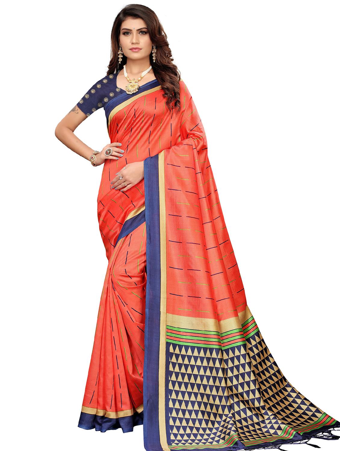 orange colored printed saree - 20347675 - Zoom Image - 0