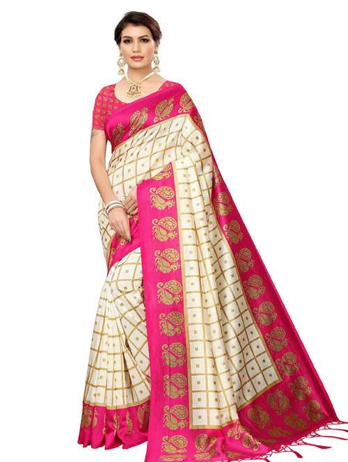 women checkered bordered saree with blouse - 20348562 - Standard Image - 0