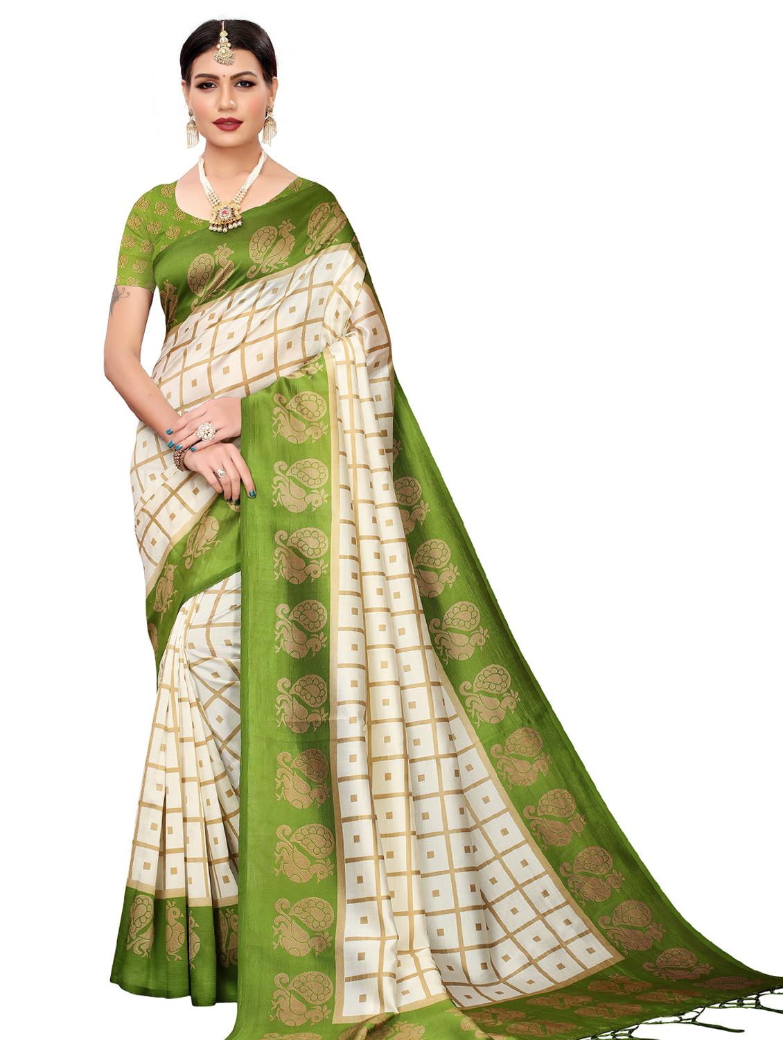 white colored bordered saree with blouse - 20348564 - Zoom Image - 0