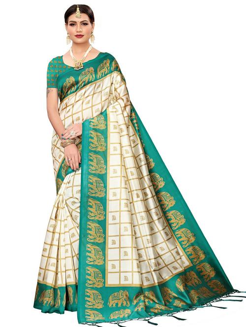 cream colored bordered saree with blouse - 20348570 - Standard Image - 0