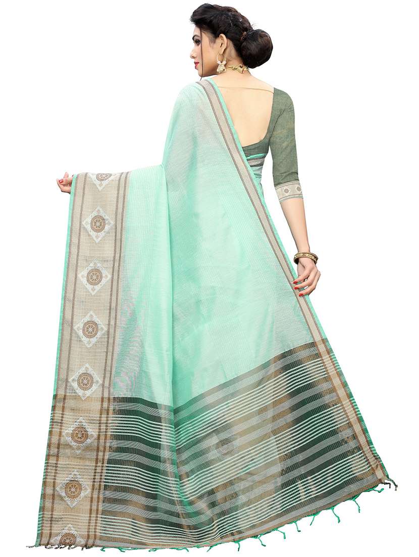 self design zari bordered saree  with blouse - 20349164 -  Standard Image - 3