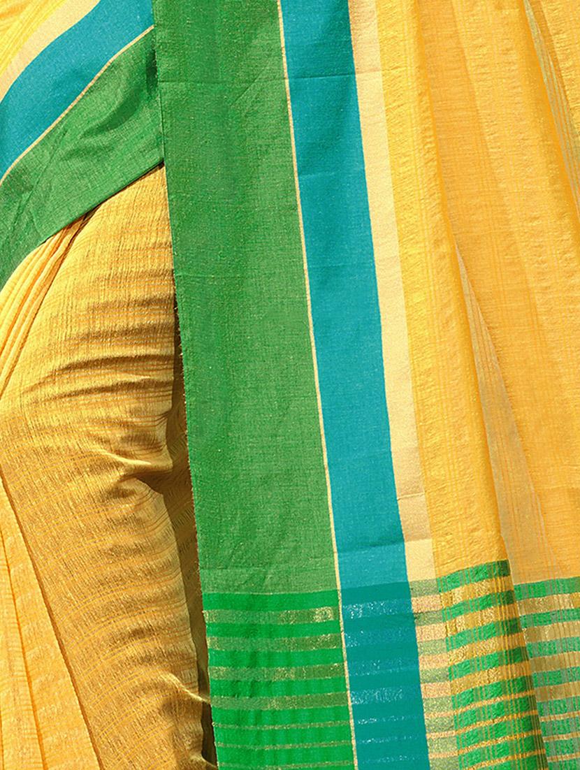 yellow solid with bordered saree with blouse - 20349200 - Standard Image - 3