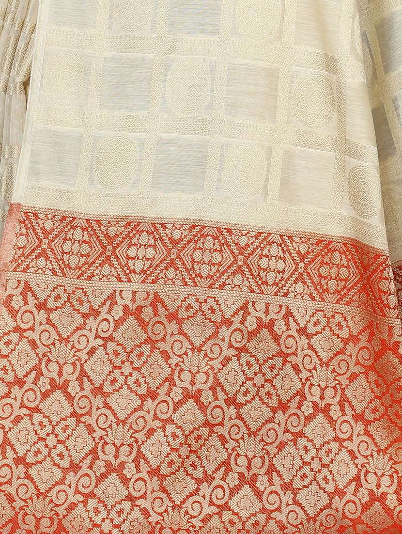cream self design banarasi saree with blouse - 20349202 - Standard Image - 3