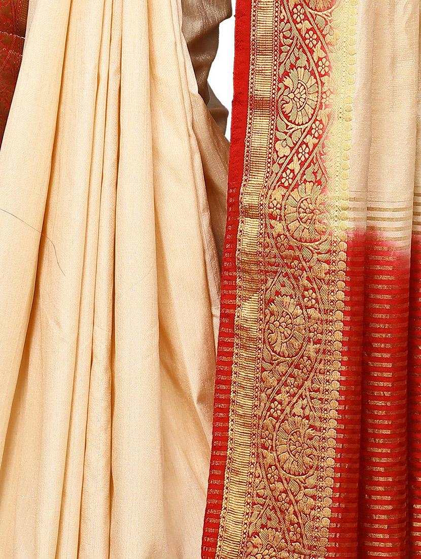cream self design banarasi saree with blouse - 20349217 - Standard Image - 3