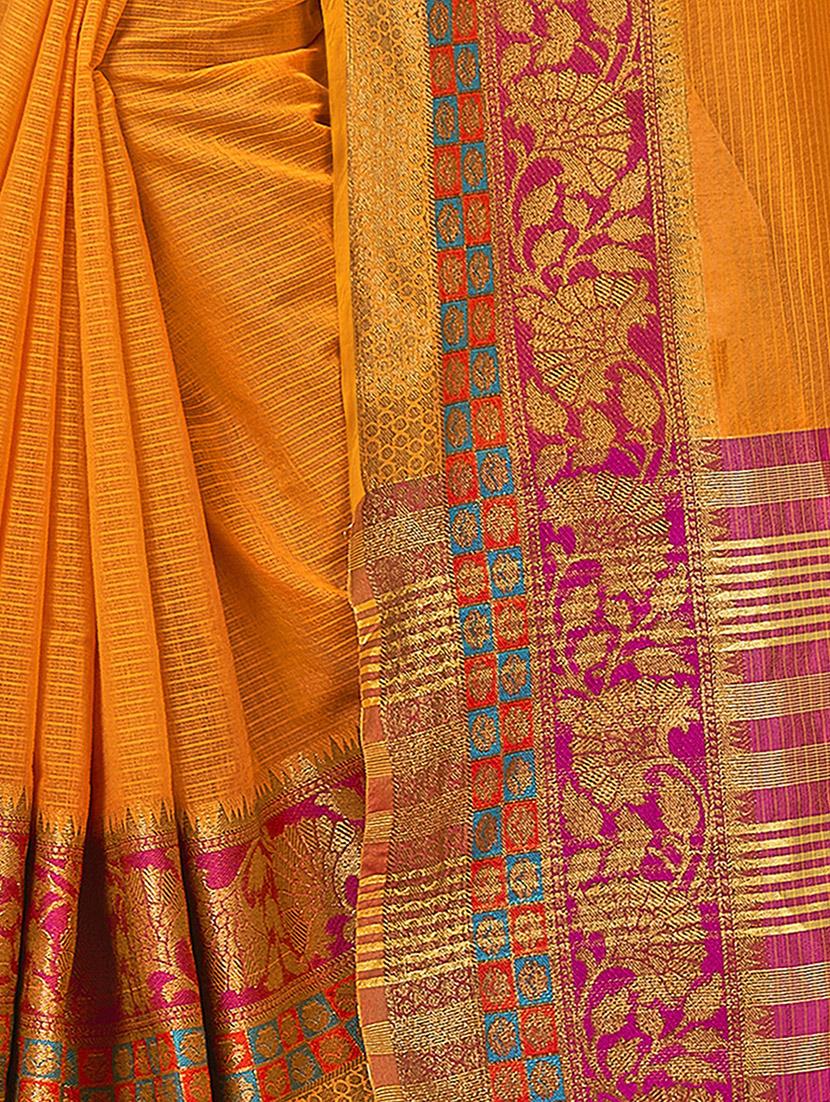 orange colored bordered saree with blouse - 20349223 - Standard Image - 3