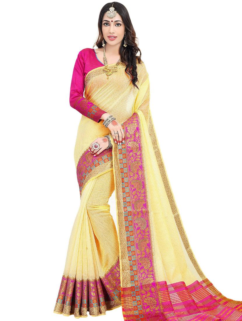 lemon sherbet colored bordered saree with blouse - 20349260 - Zoom Image - 0