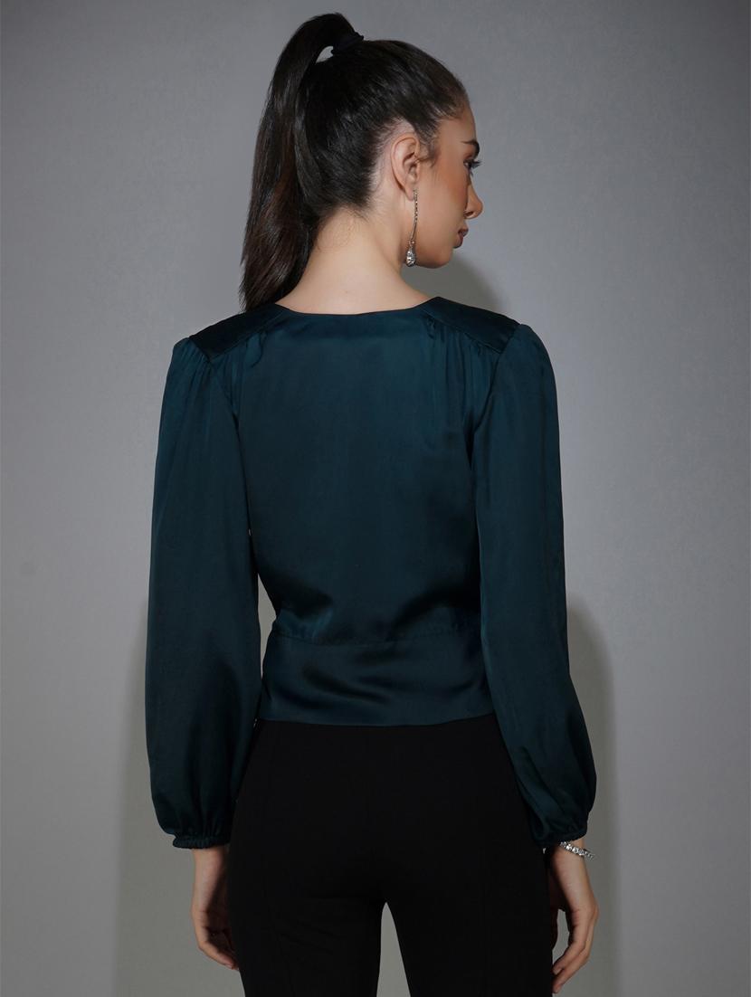 green solid wrap top - 20349345 - Standard Image - 3