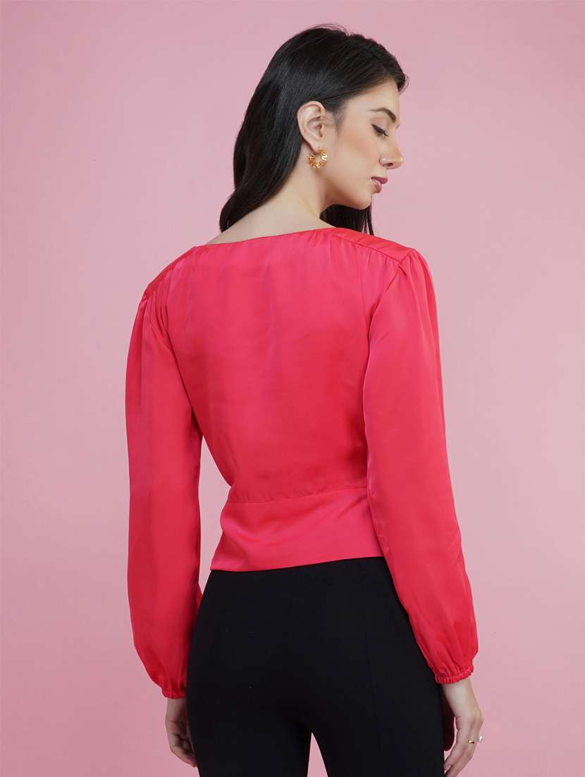 pink solid blouson top - 20349346 -  Standard Image - 3