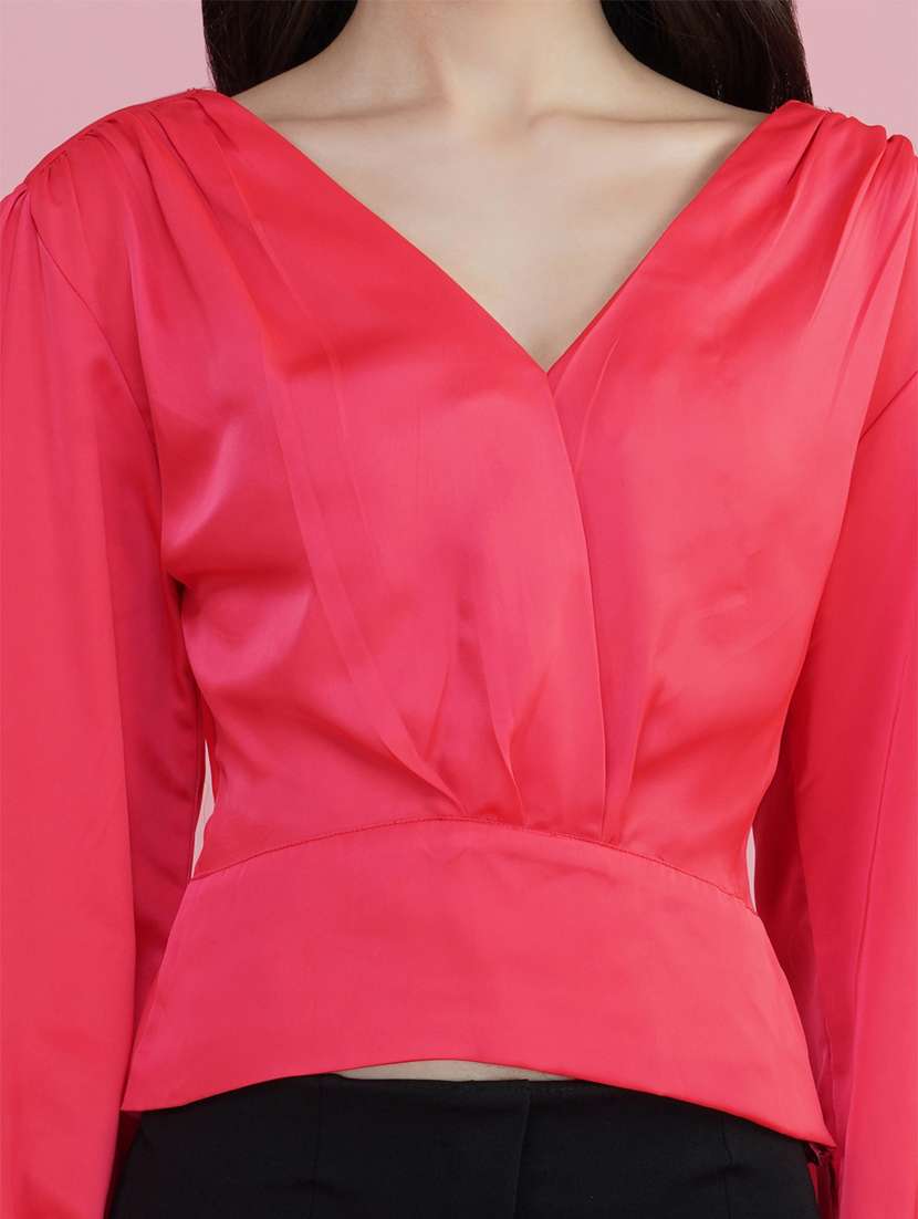 pink solid blouson top - 20349346 -  Standard Image - 5